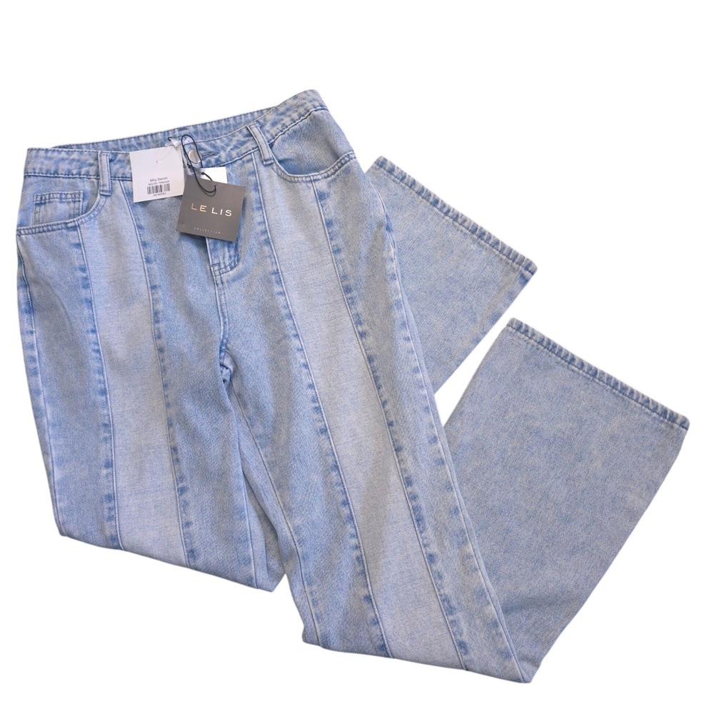 Le Lis Milly Blue Denim Light Wash Wide Leg Front Seam Jeans Medium NWT Y2K Boho